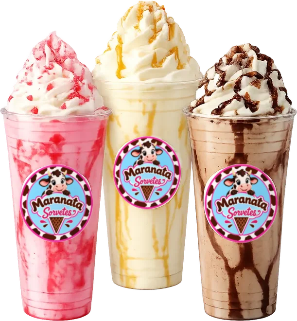 Três milk shakes da Maranata de sabores diferentes